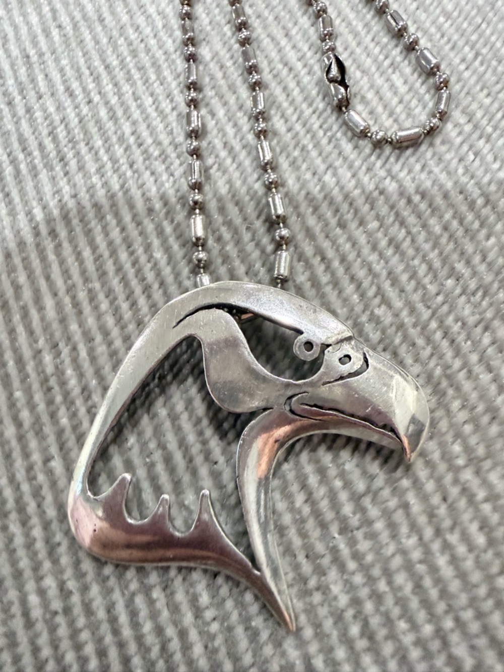 Sterling Silver Eagle Head Pendant Necklace - Silver